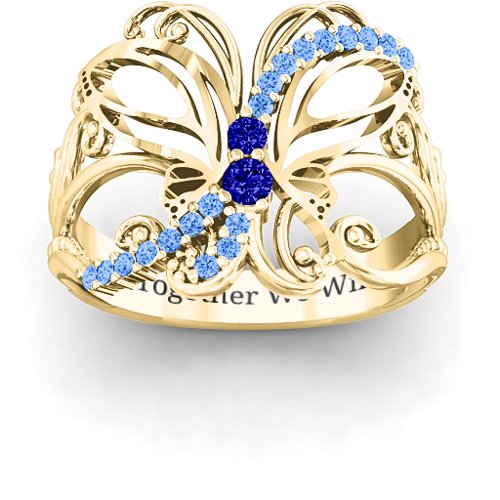 Glimmering Butterfly Ring – 10K Yellow Gold with Blue Sapphire and Fancy Blue Premium Zirconia