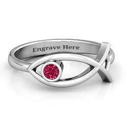 Classic Fish Ring in 925 Sterling Silver with Ruby