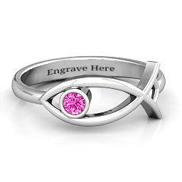 Classic Fish Ring in 925 Sterling Silver with Pink Tourmaline