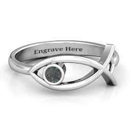 Classic Fish Ring in 925 Sterling Silver with Alexandrite