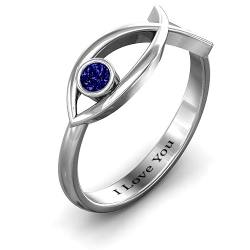 Classic Fish Ring – Sterling Silver with Blue Sapphire