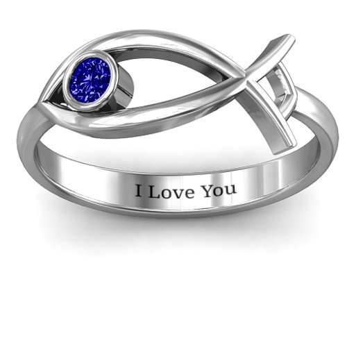Classic Fish Ring – Sterling Silver with Blue Sapphire