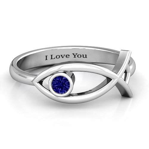 Classic Fish Ring – Sterling Silver with Blue Sapphire