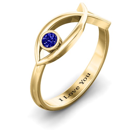 Classic Fish Ring – 10K Yellow Gold with Blue Sapphire