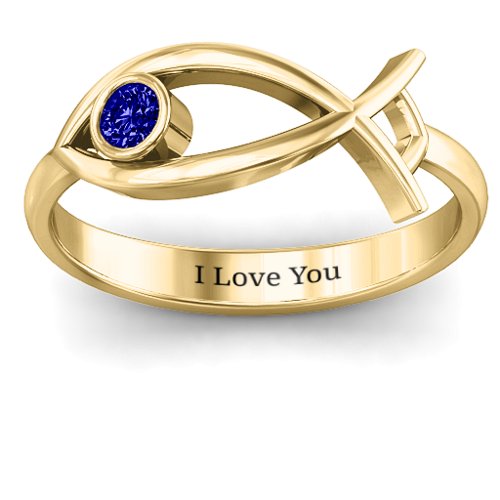 Classic Fish Ring – 10K Yellow Gold with Blue Sapphire