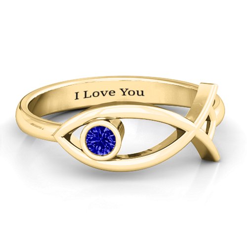 Classic Fish Ring – 10K Yellow Gold with Blue Sapphire