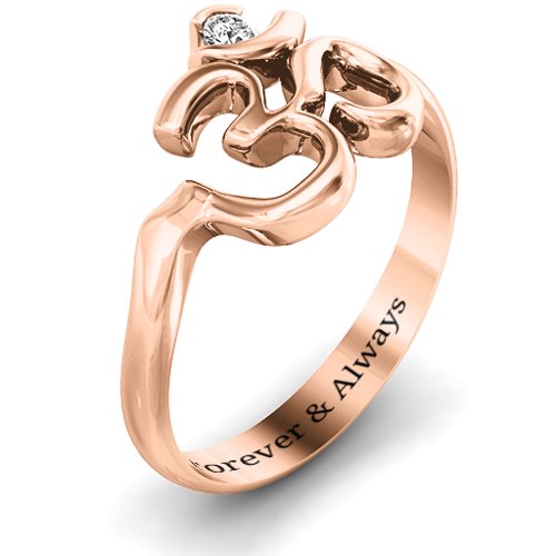 Om - Sound of Universe Ring with Round Stone – 10K Rose Gold with Lab Diamond