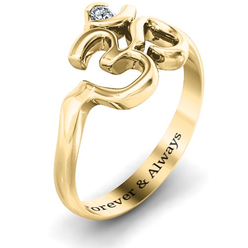 Om - Sound of Universe Ring with Round Stone – 14K Yellow Gold with Diamond
