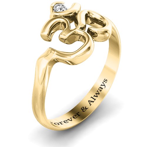 Om - Sound of Universe Ring with Round Stone – 14K Yellow Gold with Lab Diamond