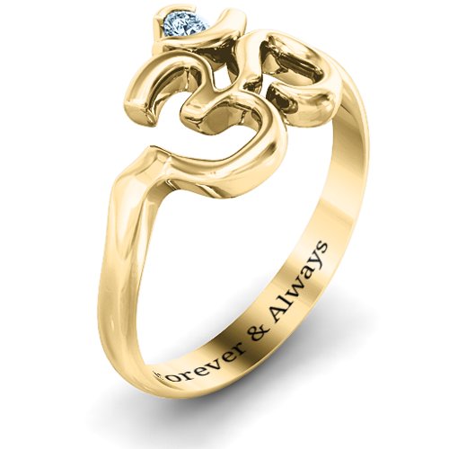 Om - Sound of Universe Ring with Round Stone – 14K Yellow Gold with Aquamarine
