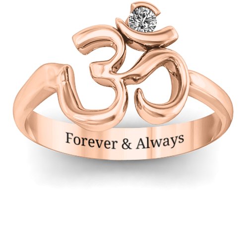 Om - Sound of Universe Ring with Round Stone – 10K Rose Gold with Lab Diamond