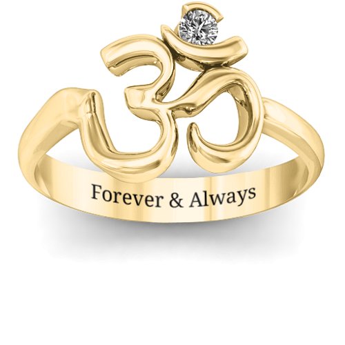 Om - Sound of Universe Ring with Round Stone – 14K Yellow Gold with Lab Diamond