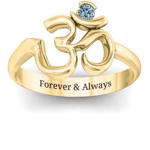 Om - Sound of Universe Ring with Round Stone – 14K Yellow Gold with Aquamarine