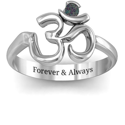 Om - Sound of Universe Ring with Round Stone