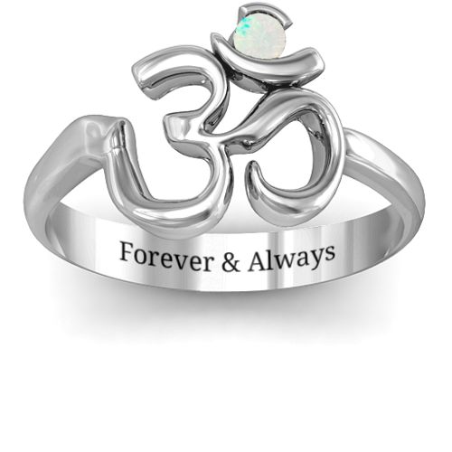 Om - Sound of Universe Ring with Round Stone