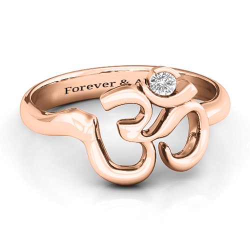 Om - Sound of Universe Ring with Round Stone – 10K Rose Gold with Lab Diamond
