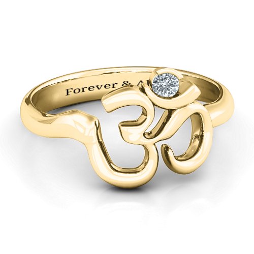 Om - Sound of Universe Ring with Round Stone – 14K Yellow Gold with Diamond