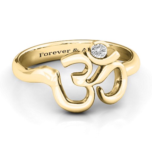 Om - Sound of Universe Ring with Round Stone – 14K Yellow Gold with Lab Diamond