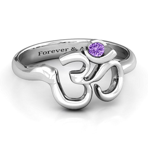 Om - Sound of Universe Ring with Round Stone – Sterling Silver with Amethyst
