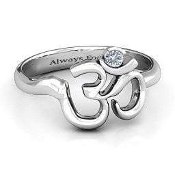 Om - Sound of Universe Ring with Round Stone in 925 Sterling Silver with Diamond