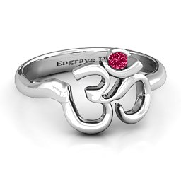 Om - Sound of Universe Ring with Round Stone in 925 Sterling Silver with Ruby