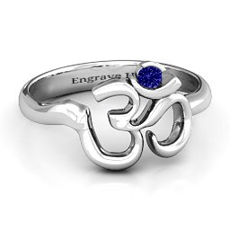 Om - Sound of Universe Ring with Round Stone in 925 Sterling Silver with Blue Sapphire