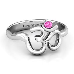 Om - Sound of Universe Ring with Round Stone in 925 Sterling Silver with Pink Tourmaline