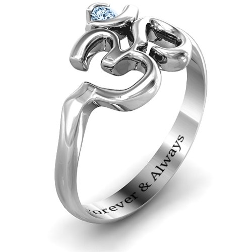 Om - Sound of Universe Ring with Round Stone – Sterling Silver with Aquamarine