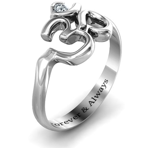 Om - Sound of Universe Ring with Round Stone – Sterling Silver with Diamond