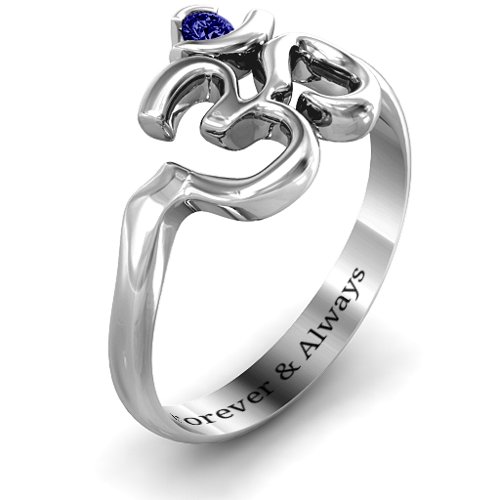 Om - Sound of Universe Ring with Round Stone – Sterling Silver with Blue Sapphire