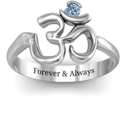 Om - Sound of Universe Ring with Round Stone – Sterling Silver with Aquamarine