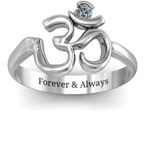 Om - Sound of Universe Ring with Round Stone – Sterling Silver with Diamond