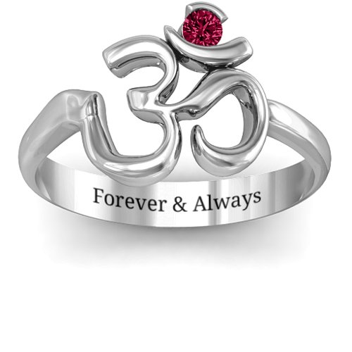 Om - Sound of Universe Ring with Round Stone – Sterling Silver with Ruby