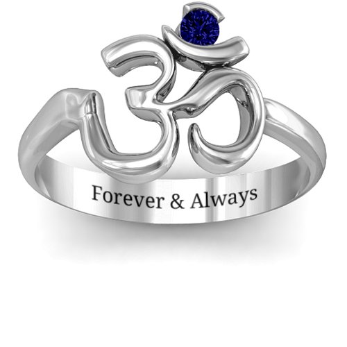 Om - Sound of Universe Ring with Round Stone – Sterling Silver with Blue Sapphire