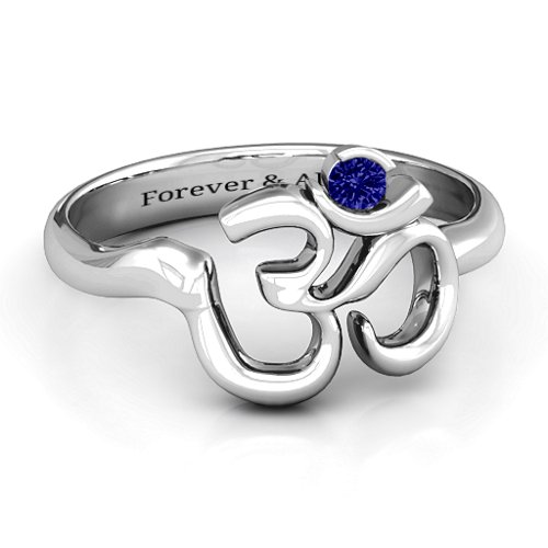 Om - Sound of Universe Ring with Round Stone – Sterling Silver with Blue Sapphire