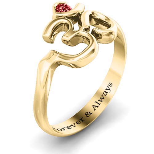 Om - Sound of Universe Ring with Round Stone – 10K Yellow Gold with Garnet