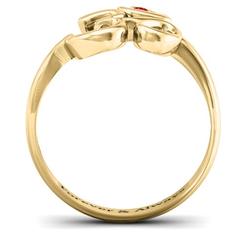 Om - Sound of Universe Ring with Round Stone – 10K Yellow Gold with Garnet