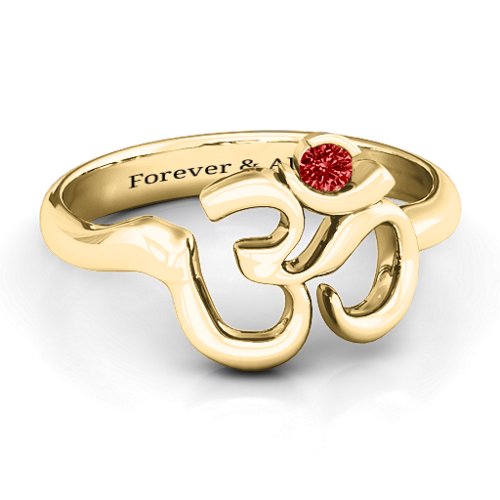 Om - Sound of Universe Ring with Round Stone – 10K Yellow Gold with Garnet