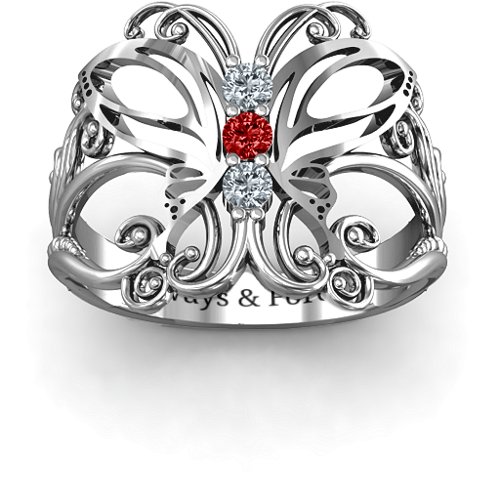 Precious Butterfly Ring – Sterling Silver with Cubic Zirconia and Garnet