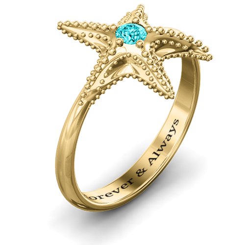Starfish Ring – 10K Yellow Gold with Mint Premium Zirconia