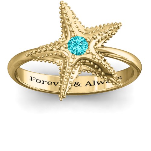Starfish Ring – 10K Yellow Gold with Mint Premium Zirconia