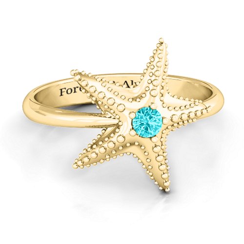 Starfish Ring – 10K Yellow Gold with Mint Premium Zirconia