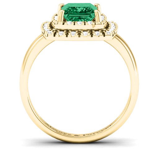 Splendid Double Halo Princess Ring – 10K Yellow Gold with Green Premium Zirconia and White Premium Zirconia