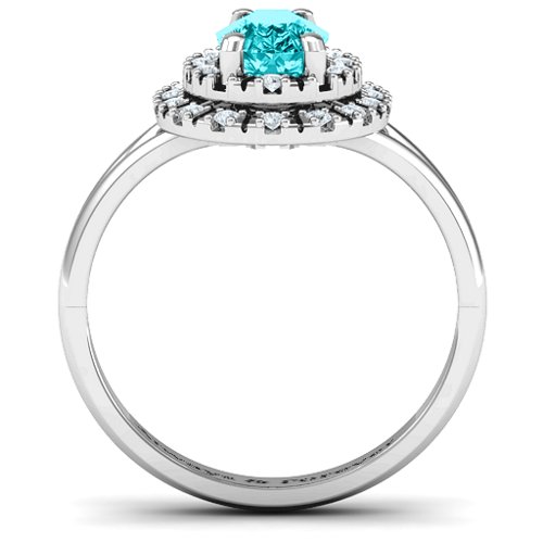 Cleopatra Double Halo Ring – Sterling Silver with Mint Premium Zirconia and Diamond