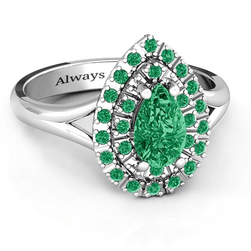 Cleopatra Double Halo Ring – Sterling Silver with Emerald and Green Premium Zirconia