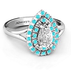 Cleopatra Double Halo Ring – 10K Yellow Gold with White Premium Zirconia and Mint Premium Zirconia