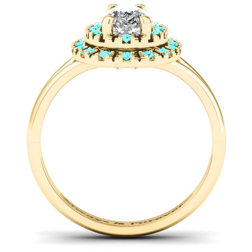 Cleopatra Double Halo Ring – 10K Yellow Gold with White Premium Zirconia and Mint Premium Zirconia