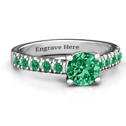 Vintage Diana Ring in 925 Sterling Silver with Green Premium Zirconia and Emerald