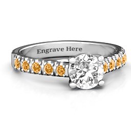 Vintage Diana Ring in 925 Sterling Silver with White Premium Zirconia and Citrine