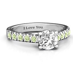 Vintage Diana Ring in 925 Sterling Silver with White Premium Zirconia and Peridot